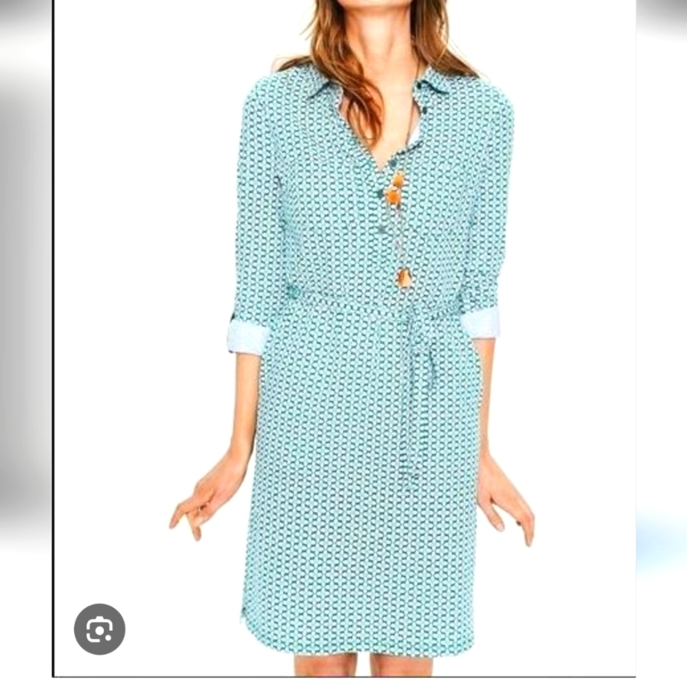 Boden Green Notched Collar Long Sleeve Dress..SIZE:12